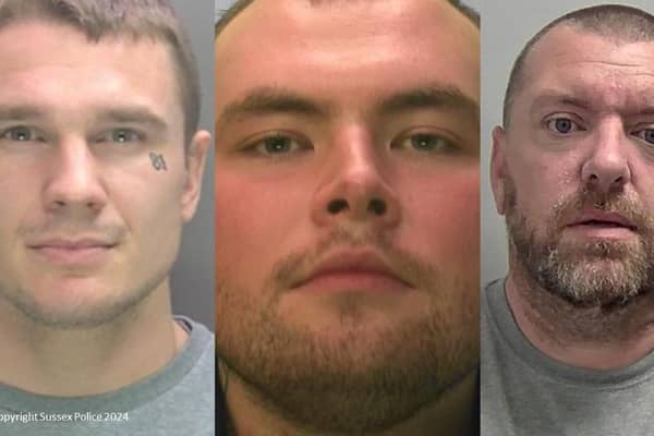 Callum Shaw, Barry Brown and Daniel Kent, who are all members of the Hell’s Angels Motorcycle Club, have been sentenced for a combined 19 years following the serious assault in Findon in 2022. Photo: Sussex Police