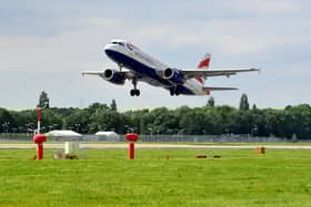 A British Airways flight takes off from London Gatwick airport. Pic S Robards SR2108251
