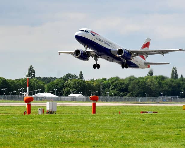 A British Airways flight takes off from London Gatwick airport. Pic S Robards SR2108251