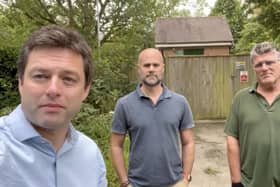 Chris Coghlan, Paul Metcalfe, and Mike Everitt by the pumping station in Leigh (Image Chris Coghlan/Twitter)