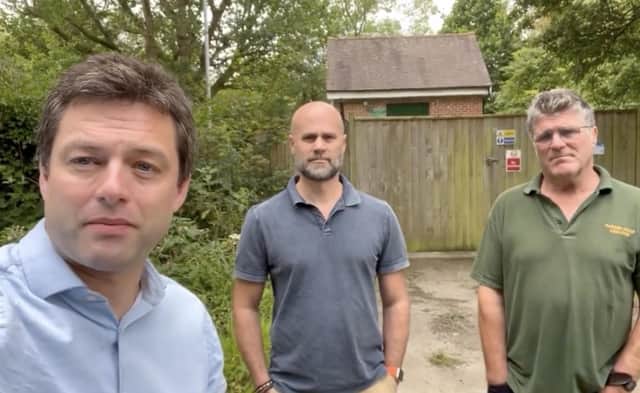 Chris Coghlan, Paul Metcalfe, and Mike Everitt by the pumping station in Leigh (Image Chris Coghlan/Twitter)