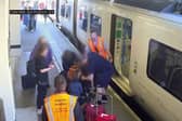 GTR colleagues helping customers at Gatwick Airport following a buggy incident. Picture contributed