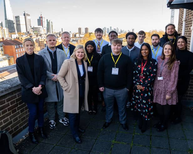 The Power Among Us interns are seen with Rt Hon Justine Greening