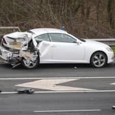 A woman was taken to hospital in a ‘serious condition’, while two others sustained ‘minor injuries’, following a five-vehicle collision on the M23. Picture by Eddie Mitchell