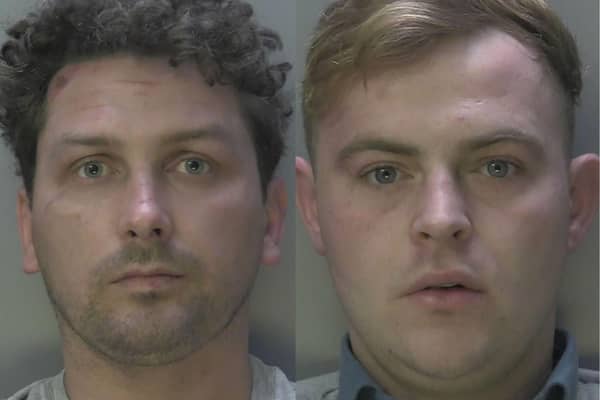 Terence O'Reilly (right) and James Carthy carried out nine burglaries, a vehicle theft, and three attempted burglaries across Surrey, Hampshire, Kent, and Sussex between August and October 2024. Pictures courtesy of Surrey Police