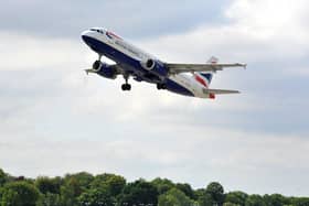 A British Airways plane takes off at London Gatwick airport. Pic S Robards SR2108251