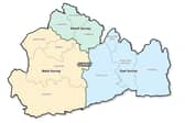 The proposed three unitary authorities for Surrey (image RBC)