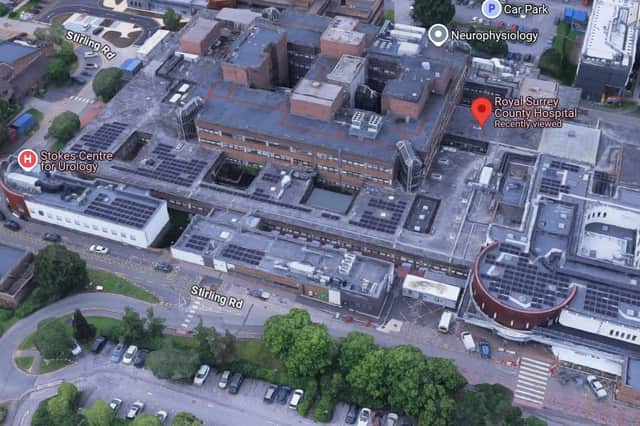 Surrey Police are appealing for witnesses after a car collided with a pedestrian outside Royal Surrey Hospital in Guildford. Picture courtesy of Google