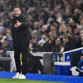 Brighton coach Roberto De Zerbi shouts instructions during the UEFA Europa League match against Olympique de Marseille