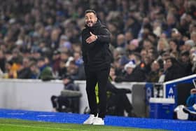 Brighton coach Roberto De Zerbi shouts instructions during the UEFA Europa League match against Olympique de Marseille