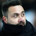 Roberto De Zerbi, Manager of Brighton & Hove Albion, looks on prior to the Premier League match between Brighton & Hove Albion and Brentford FC at American Express Community Stadium on December 06, 2023 in Brighton, England. (Photo by Steve Bardens/Getty Images)