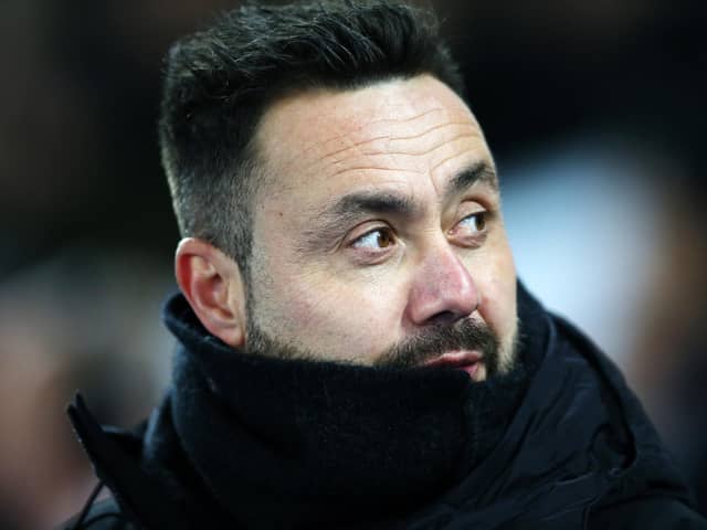 Roberto De Zerbi, Manager of Brighton & Hove Albion, looks on prior to the Premier League match between Brighton & Hove Albion and Brentford FC at American Express Community Stadium on December 06, 2023 in Brighton, England. (Photo by Steve Bardens/Getty Images)