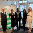 Farnham Mayor, Brodie Mauluka with the Farnahm optical and audiological team