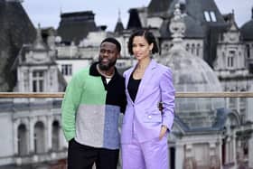 Kevin Hart and Gugu Mbatha-Raw attend the "LIFT" Photocall at The Corinthia Hotel on January 11, 2024 in London, England. (Photo by Gareth Cattermole/Getty Images)