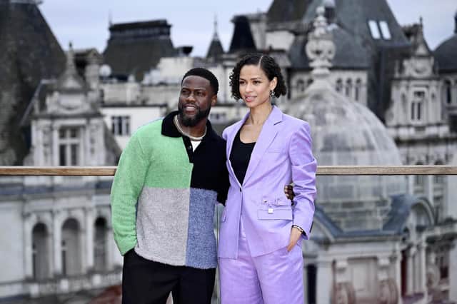 Kevin Hart and Gugu Mbatha-Raw attend the "LIFT" Photocall at The Corinthia Hotel on January 11, 2024 in London, England. (Photo by Gareth Cattermole/Getty Images)