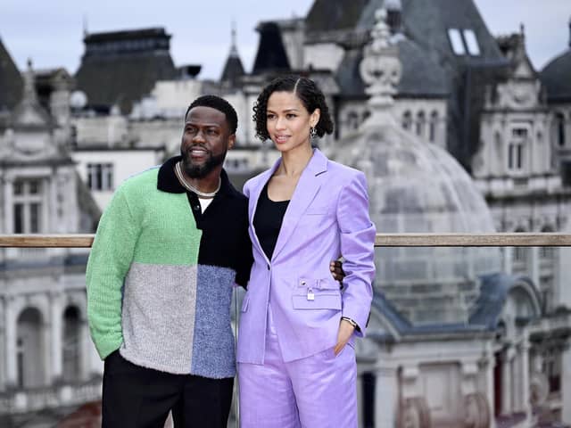 Kevin Hart and Gugu Mbatha-Raw attend the "LIFT" Photocall at The Corinthia Hotel on January 11, 2024 in London, England. (Photo by Gareth Cattermole/Getty Images)