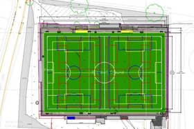 Ashford Town FC Football Pitch layout for artificial grass. (Credit: Spelthorne Council Documents)