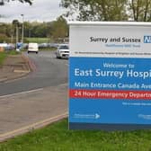 Entrance to East Surrey Hospital. Credit Get Surrey. Cleared for use