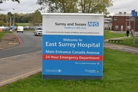 Entrance to East Surrey Hospital. Credit Get Surrey. Cleared for use
