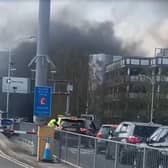 Black smoke seen from the road near Gatwick. Photo: Still from video/UGC