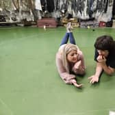 One of the four casts, Laura Day (l) and Elodie Foray (r), rehearsing for Constellations