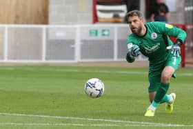 Glenn Morris of Crawley Town in action during to the Sky Bet League Two match between Crawley Town and Northampton Town at The People's Pension Stadium on August 28, 2021 in Crawley, England. (Photo by Pete Norton/Getty Images)