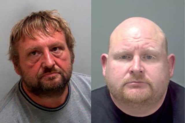 Jason Anthony Raven (left) and James Mytum have been jailed for their roles in stealing more than £130,000 worth of goods from shops across Southern England. Pictures courtesy of Surrey Police