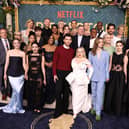 NEW YORK, NEW YORK - MAY 13: Cast and crew of Netflix's "Bridgerton" Season 3 pose at the World Premiere at Alice Tully Hall, Lincoln Center on May 13, 2024 in New York City. (Photo by Jamie McCarthy/Getty Images)
