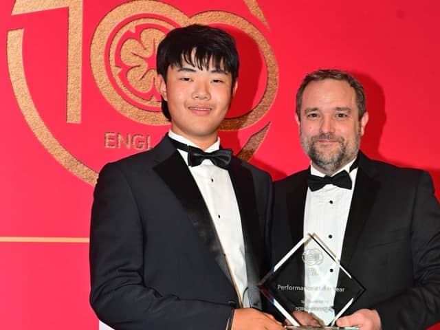 Walton Heath golfer Kris Kim was crowned with the 2024 England Golf Performance of the Year award at Tuesday’s England Golf Centenary Dinner & Awards at The Midland Manchester Hotel. Picture: Leaderboard Photography
