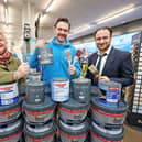 From left, Malden Manor Primary School site manager Claire Jarvis, Leyland Kingston deputy store manager Joe Jackson and school business manager Bachar Aleddin.