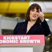 British Chancellor Rachel Reeves gestures during a speech on economic growth for Britain at Siemens Healthineers. (Photo by Peter Cziborra - WPA Pool/Getty Images)