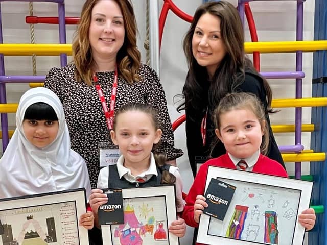 Bewley's Chloe Willman and Katy Boutureira with children from Lakeside Primary school in Deepcut