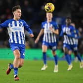 Jack Hinshelwood of Brighton in action during the Premier League match between Brighton & Hove Albion and Brentford FC at American Express Community Stadium on December 06, 2023 in Brighton, England. (Photo by Mike Hewitt/Getty Images)