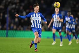 Jack Hinshelwood of Brighton in action during the Premier League match between Brighton & Hove Albion and Brentford FC at American Express Community Stadium on December 06, 2023 in Brighton, England. (Photo by Mike Hewitt/Getty Images)