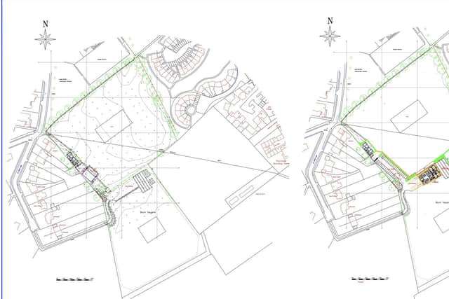 Left, the current lay out and, right, the new proposals (image Reigate and Banstead Planning Portal)