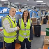 WELCOME ABOARD. Mafalda Silva at Amazon Filters’ production centre in Camberley, Surrey, with Sales Director Simon Hughes.