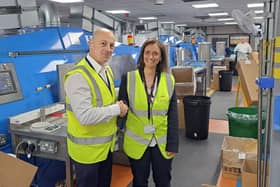 WELCOME ABOARD. Mafalda Silva at Amazon Filters’ production centre in Camberley, Surrey, with Sales Director Simon Hughes.