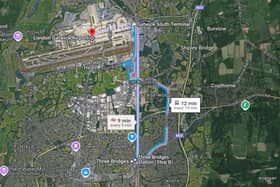 A points failure between Gatwick Airport and Three Bridges means some lines are blocked, Southern have reported. Picture courtesy of Google