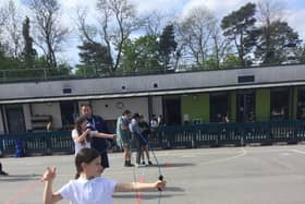 Archery lessons at Lime Tree Primary School in Merstham, Surrey