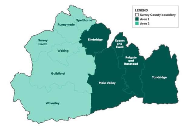 Map 2.1 Surrey East West. (Credit: Elmbridge Borough Council) Permission for use.
