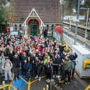 Hiking attendees outside Box Hill and Westhumble station