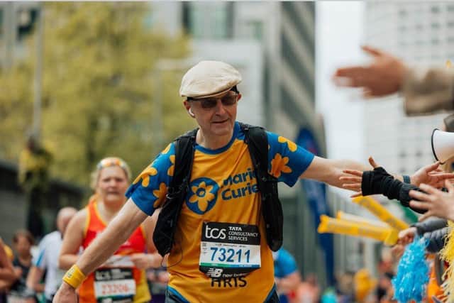 Chris ran the London marathon at 62 years old to raise money for Marie Curie