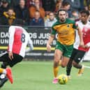 Action from Horsham's FA Cup fourth qualifying round win over Woking in October 2021. Picture by Derek Martin Photography & Art