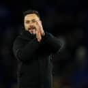 Roberto De Zerbi, Manager of Brighton & Hove Albion, applauds the fans after the team's victory in the Premier League match between Brighton & Hove Albion and Brentford FC at American Express Community Stadium on December 06, 2023 in Brighton, England. (Photo by Steve Bardens/Getty Images)