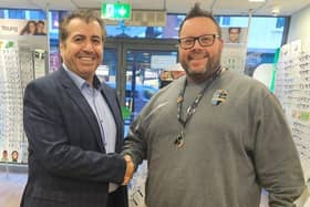 Kirk Ritchie, Surrey FA (right), with Specsavers Dorking opthalmic director Yehia Al-Omari. Pictures contributed