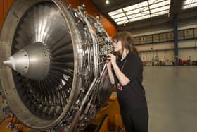 Easyjet engineer apprenticeship scheme engineer Sara Walsh working on an aircraft engine at easyjet Headquarters, Hangar 89, Luton Airport. Picture by Tim Anderson
