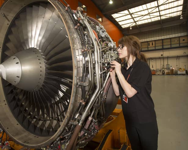 Easyjet engineer apprenticeship scheme engineer Sara Walsh working on an aircraft engine at easyjet Headquarters, Hangar 89, Luton Airport. Picture by Tim Anderson