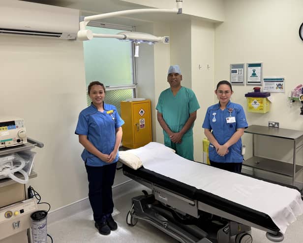Mr Ravi Mallina with outpatient nurses Christine and Terry and the new minor operations suite