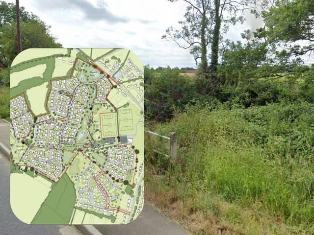Thakeham's 400 homes plan for land near Alfold (image Thakeham and Google)