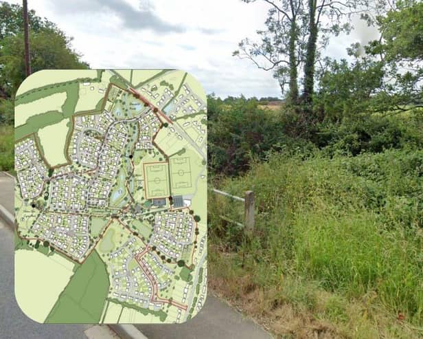 Thakeham's 400 homes plan for land near Alfold (image Thakeham and Google)